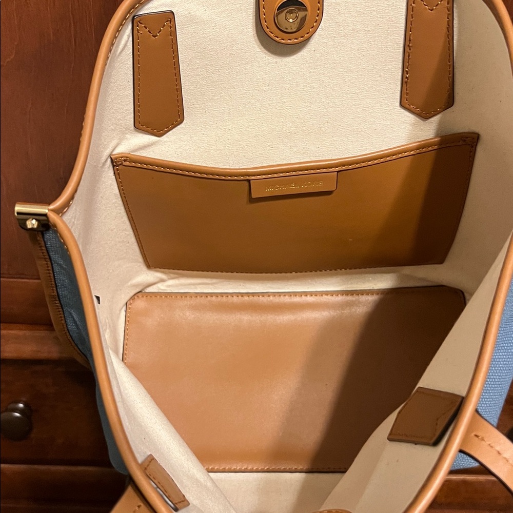 Michael Kors Denim Blue and Tan Tote - Picture 3 of 3
